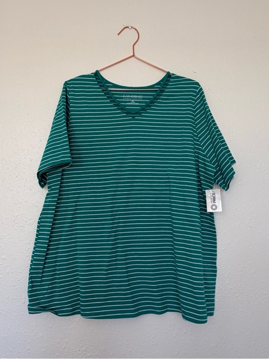Catherines Tops - Catherines Teal and White Striped V-Neck Top